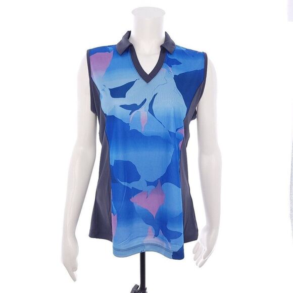 Callaway Opti Dri Moisture Wicking Blue Sea Star Sleeveless Blue Gray Golf Shirt - Picture 1 of 10